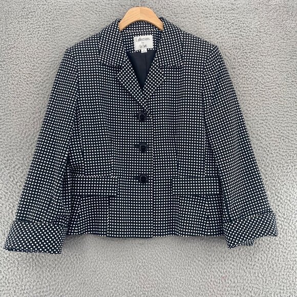 Le Suit Jackets & Blazers - Le Suit Blazer Womens 12 Black Polka Dot Button Up Notch Lapel Jacket Pockets
